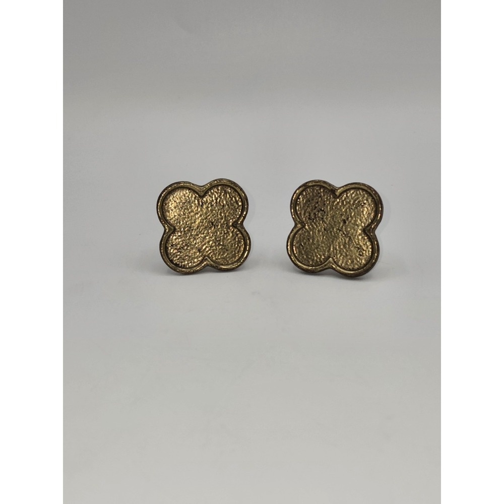 Quatrefoil Brass Tone Cabinet Knobs Pair Textured Clover Furniture Hardware